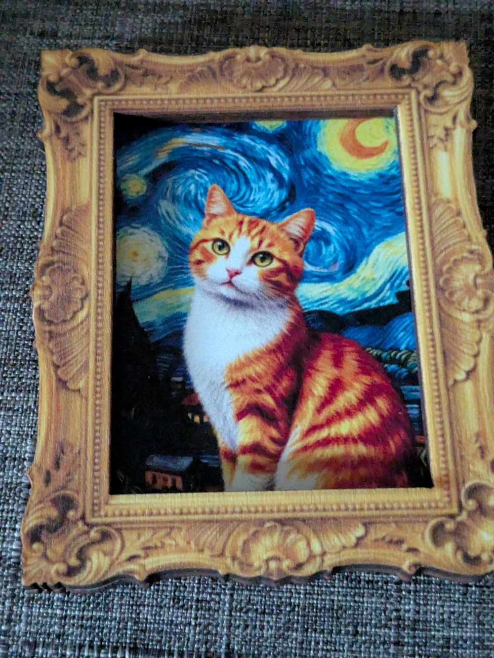 Cat Portrait Paint Art Magnet Orange Tabby With Starry Night Background